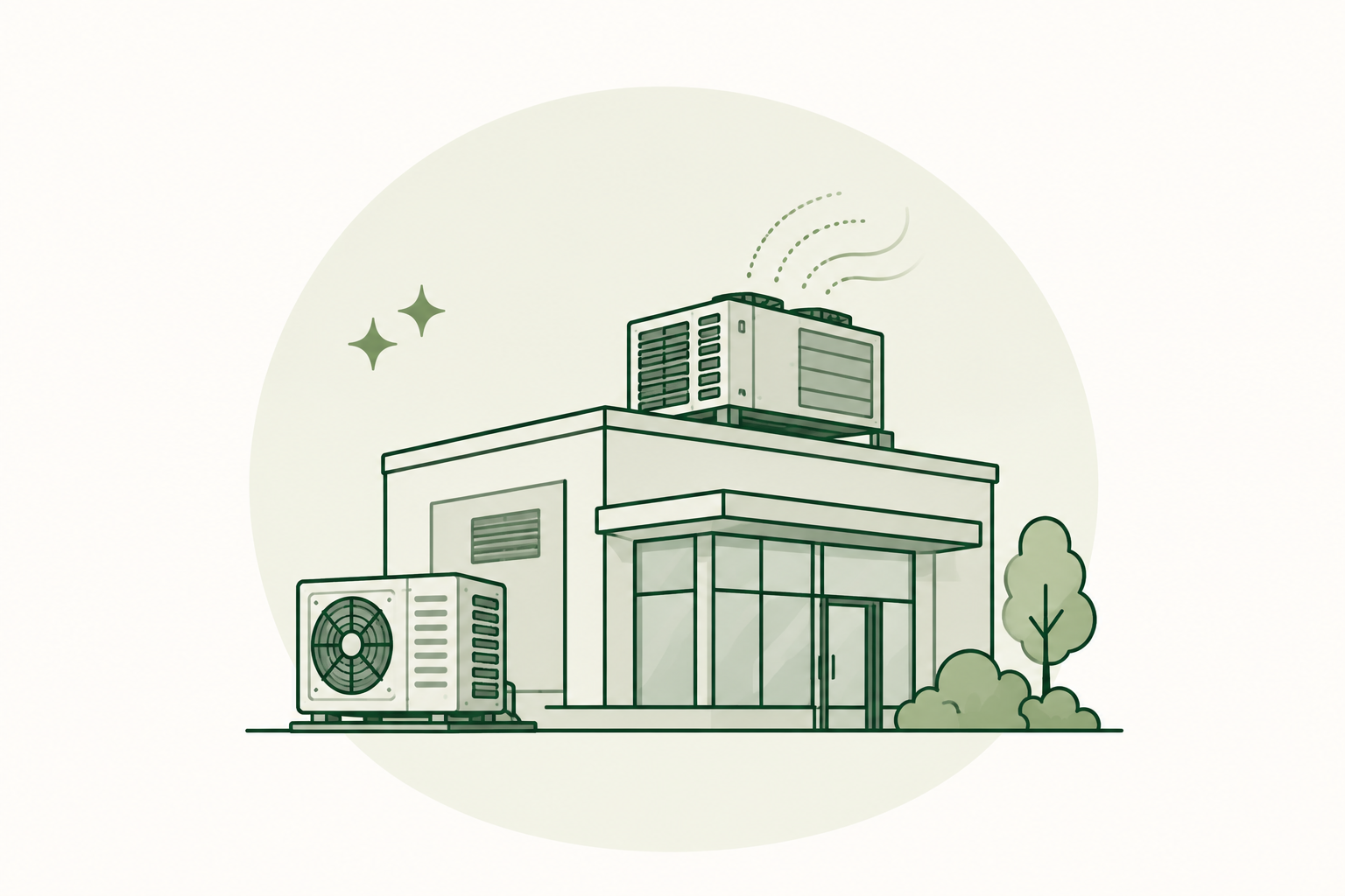 Commercial building with HVAC cleaning equipment