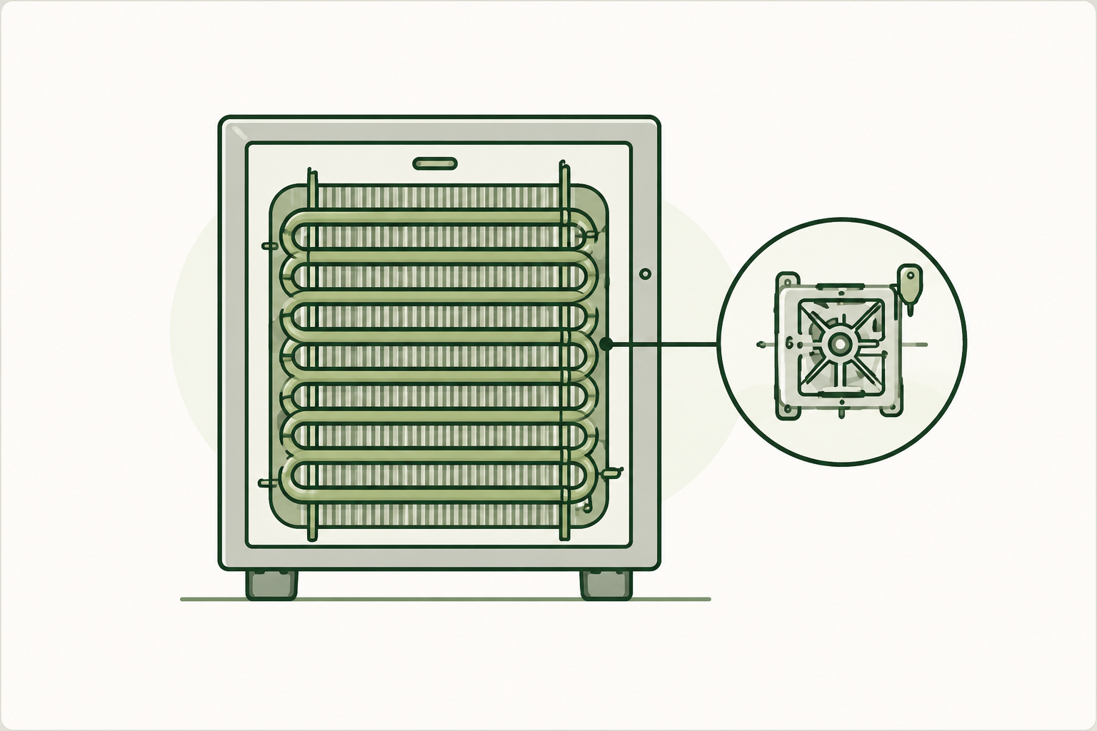 Commercial refrigerator condenser coil illustration