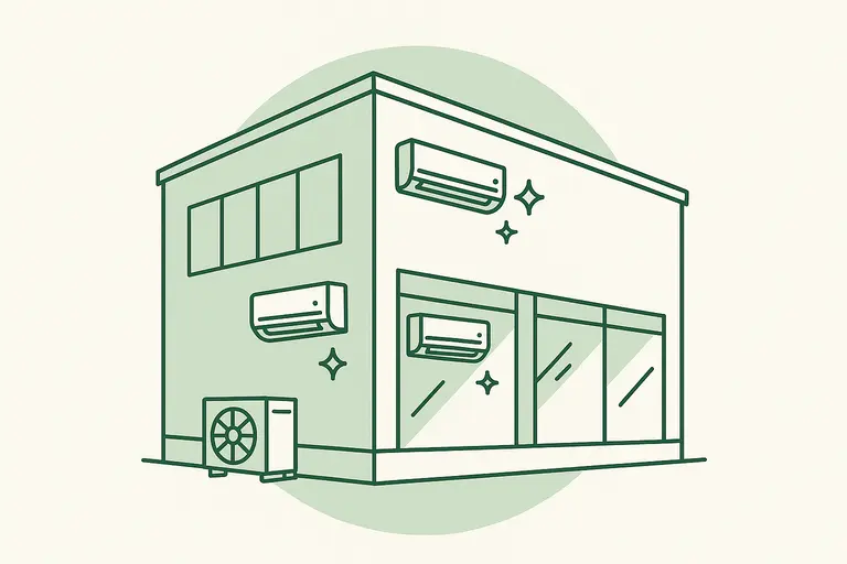Illustration of a commercial building with multiple wall-mounted units