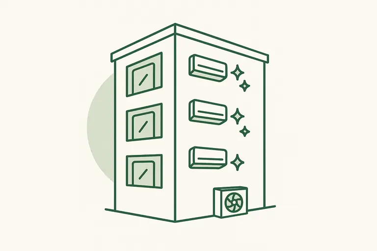 Illustration of a condo building with multiple units requiring service