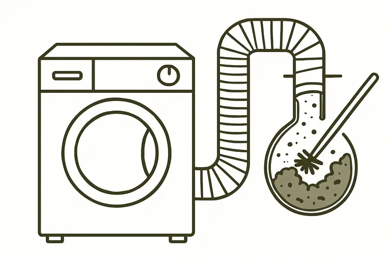 Dryer vent duct with lint buildup being cleaned illustration