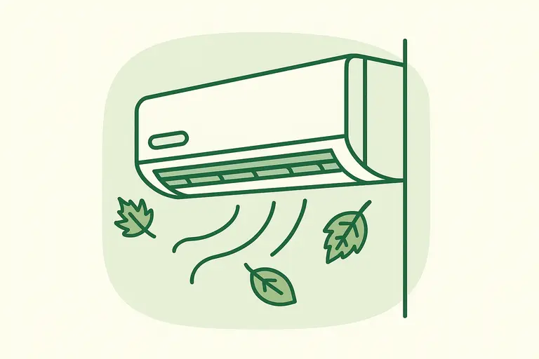 Illustration of a wall-mounted heat pump prepared for fall cleaning