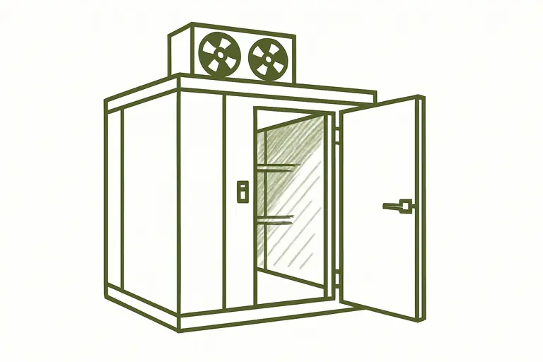 Illustration de chambre froide avec unité de condensation sur le dessus