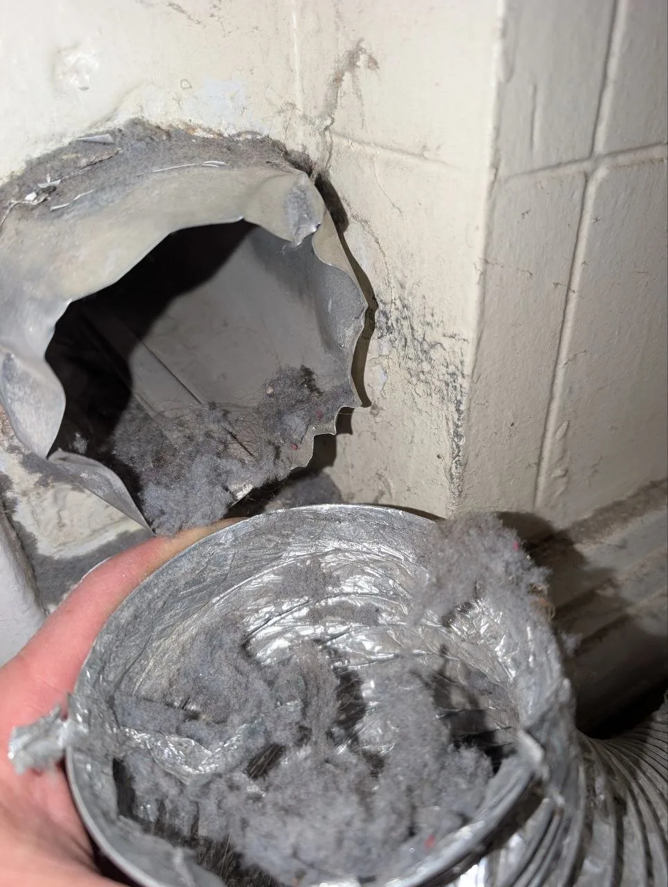 Dryer exhaust line during cleaning.